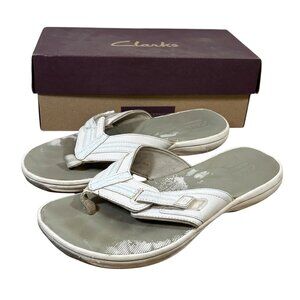 Clarks Cloudsteppers Brinkley Jazz White Thong Sandals Flip Flops Outdoor